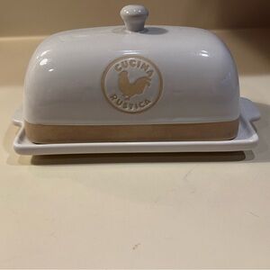 Sur La Table White Stoneware butter dish